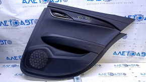 Door trim card rear right Cadillac ATS 13- black with black insert leather, armrest black leather, molding black gloss with chrome, bumps, dents, abrasions, scratches