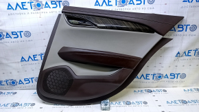 Door trim card rear right Cadillac ATS 13- brown with gray insert leather, armrest brown leather, molding light wood gloss, dents, abrasions, cracked leather, bumps