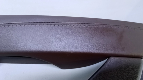 Door trim card rear right Cadillac ATS 13- brown with gray insert leather, armrest brown leather, molding light wood gloss, dents, abrasions, cracked leather, bumps