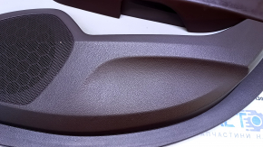 Door trim card rear right Cadillac ATS 13- brown with gray insert leather, armrest brown leather, molding light wood gloss, dents, abrasions, cracked leather, bumps