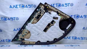 Door trim card rear right Cadillac ATS 13- brown with gray insert leather, armrest brown leather, molding light wood gloss, dents, abrasions, cracked leather, bumps