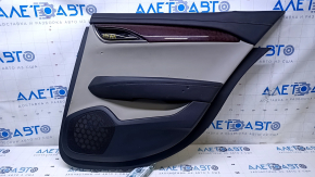 Door trim card rear right Cadillac ATS 13 - black with gray insert leather, armrest black leather, molding dark wood, dents, bumps, scuffs, scratches, abrasions