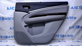 Door trim card rear right Acura MDX 14-16 gray with gray insert leather, armrest gray leather, molding under wood gloss, curtain, scratches, abrasions, dents, pokes