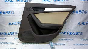Door trim card rear right Audi A4 B8 13-16 rest, brown with beige insert, armrest brown leather, molding gray structure, dents, scuffs, broken fastening