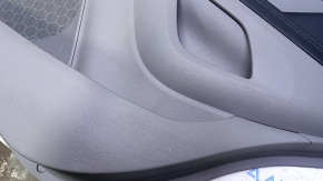 Door trim card rear right Buick Encore 13-16 gray with gray insert plastic, armrest black leather, scratches, abrasions, dent, scuff, broken fastener