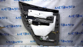 Door trim card rear right Buick Encore 13-16 gray with gray insert plastic, armrest black leather, scratches, abrasions, dent, scuff, broken fastener