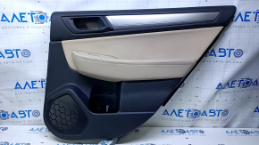 Door trim card rear right Subaru Outback 15-19 black with beige insert cloth, armrest beige leather, molding gray structure, dent, abrasions, scratches, scuffs