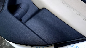 Door trim card rear right Subaru Outback 15-19 black with beige insert cloth, armrest beige leather, molding gray structure, dent, abrasions, scratches, scuffs