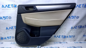 Door trim card rear right Subaru Outback 15-19 black with beige insert leather, armrest beige leather, molding gray structure, dents, abrasions, scratches