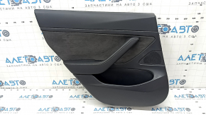 Door trim card rear left Tesla Model 3 21 - black leather, Alcantara insert, leather armrest with speaker, window lifter control and door opening button matte black, scratches