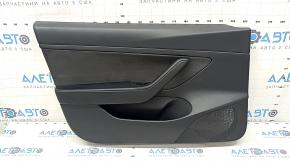 Door trim card front left Tesla Model 3 21 - black leather, Alcantara insert, leather armrest, window lifter control and door opening button matte black, leather defect, dent, crack