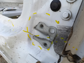 Tesla Model 3 18 front right quarter - on the body, iron panel, white, dented threshold, dented hinge fasteners
