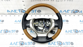 Steering wheel assembly Lexus ES300h ES350 13-15 pre-rest, black leather, light wood, without heating, worn, scratches
