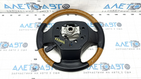 Steering wheel assembly Lexus ES300h ES350 13-15 pre-rest, black leather, light wood, without heating, worn, scratches