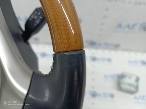 Steering wheel assembly Lexus ES300h ES350 13-15 pre-rest, black leather, light wood, without heating, worn, scratches