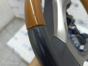 Steering wheel assembly Lexus ES300h ES350 13-15 pre-rest, black leather, light wood, without heating, worn, scratches