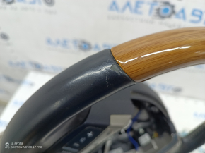 Steering wheel assembly Lexus ES300h ES350 13-15 pre-rest, black leather, light wood, without heating, worn, scratches