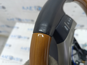 Steering wheel assembly Lexus ES300h ES350 13-15 pre-rest, black leather, light wood, without heating, worn, scratches