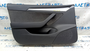 Door trim card front left Tesla Model 3 21 - black leather, white molding, Alcantara insert, with window lift control and door opening button, scuffs