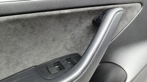 Door trim card front left Tesla Model 3 21 - black leather, white molding, Alcantara insert, with window lift control and door opening button, scuffs