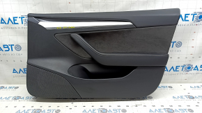 Door trim card front right Tesla Model 3 21 - black leather, white molding, Alcantara insert, with window lift control and door opening button
