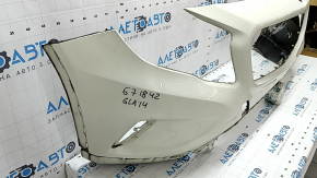 Bare front bumper Mercedes GLA 15-17 without parking sensors, white, crack, broken mount, dent, non-factory holes