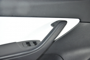 Door trim card front left Tesla Model Y 20 - leather black with white type 2, with backlight, matte lining, with suede insert with window lift control with door opening button