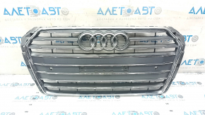 Radiator grille assembly Audi A4 B9 17-19 with emblem, for parking sensors, light chrome, sand, without plug, pressed