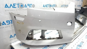 Bare front bumper Audi A4 B9 17-19 without washers, for 4 parking sensors, white LY9C, pressed, scratches, broken fastenings