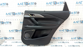 Door trim card rear right Mazda CX-9 16- BOSE, with curtain, black with black insert leather, armrest black leather, gray molding structure, scratches, dent