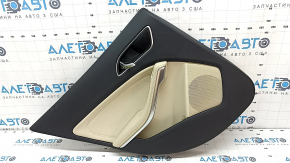 Door trim card rear left Mercedes GLA 15-20 leather black, insert beige leather, armrest leather, chrome insert, dents, scratches