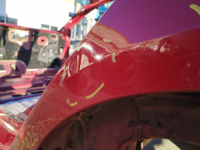 Tesla Model 3 21 rear wing left sunset on body, red PPMR, bumps, dented