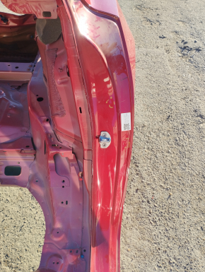 Tesla Model 3 21 rear wing left sunset on body, red PPMR, bumps, dented