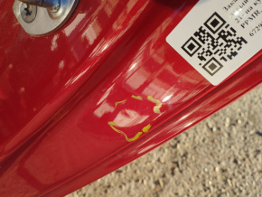 Tesla Model 3 21 rear wing left sunset on body, red PPMR, bumps, dented