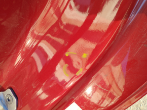 Tesla Model 3 21 rear wing left sunset on body, red PPMR, bumps, dented