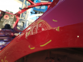 Tesla Model 3 21 rear wing left sunset on body, red PPMR, bumps, dented