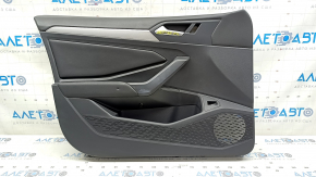Door trim card front left VW Jetta 19- black with black insert plastic, armrest black leather, molding gray type 2, dent, scratches