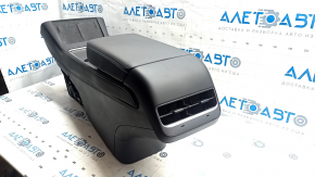 Central console armrest and cup holders Tesla Model 3 21- leather black, without wiring, scratch, broken fastening