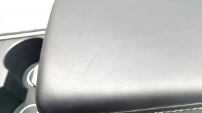 Central console armrest and cup holders Tesla Model 3 21- leather black, without wiring, scratch, broken fastening