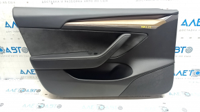 Door trim card front left Tesla Model 3 21 - black leather, wood, with window lift control and door opening button