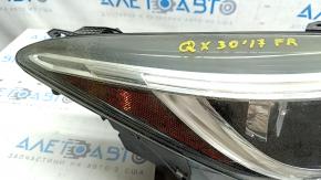 Front right headlight complete Infiniti QX30 17- halogen, with mount, for polishing, broken chip mount