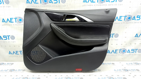 Door trim card front right Infiniti QX30 17- black with black insert cloth, armrest black leather, molding black gloss, scratch