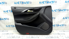 Door trim card front left Infiniti QX30 17- black with black insert cloth, armrest black leather, molding black gloss, scratches, abrasions