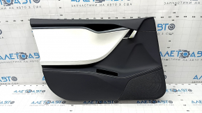 Door trim card front left Tesla Model S 16-20 rest leather black, armrest leather white, insert suede, molding graphite, gray stitching, backlight, dents, scratches, for cleaning