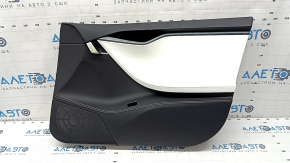 Door trim card front right Tesla Model S 16-20 rest black leather, armrest leather white, insert suede, molding graphite, gray stitching, backlight, dented, scratches, for cleaning