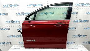 Door assembly front left Ford Fusion mk5 13-20 hybrid, keyless, triplex, red RR, cobweb on overlay, scratches on overlay, bump
