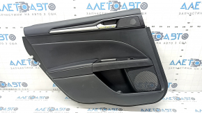 Door trim card rear left Ford Fusion mk5 17-20 titanium, black leather with black leather insert, leather armrest, gray molding, with window lifter trim, cracks, broken mount, scratches