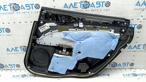 Door trim card rear left Ford Fusion mk5 17-20 titanium, black leather with black leather insert, leather armrest, gray molding, with window lifter trim, cracks, broken mount, scratches