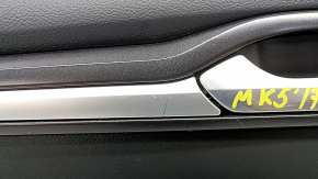 Door trim card rear left Ford Fusion mk5 17-20 titanium, black leather with black leather insert, leather armrest, gray molding, with window lifter trim, cracks, broken mount, scratches