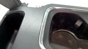 Center console trim with cup holders Ford Fusion mk5 17-20 black with chrome, chrome defect, scratches, peeling coating